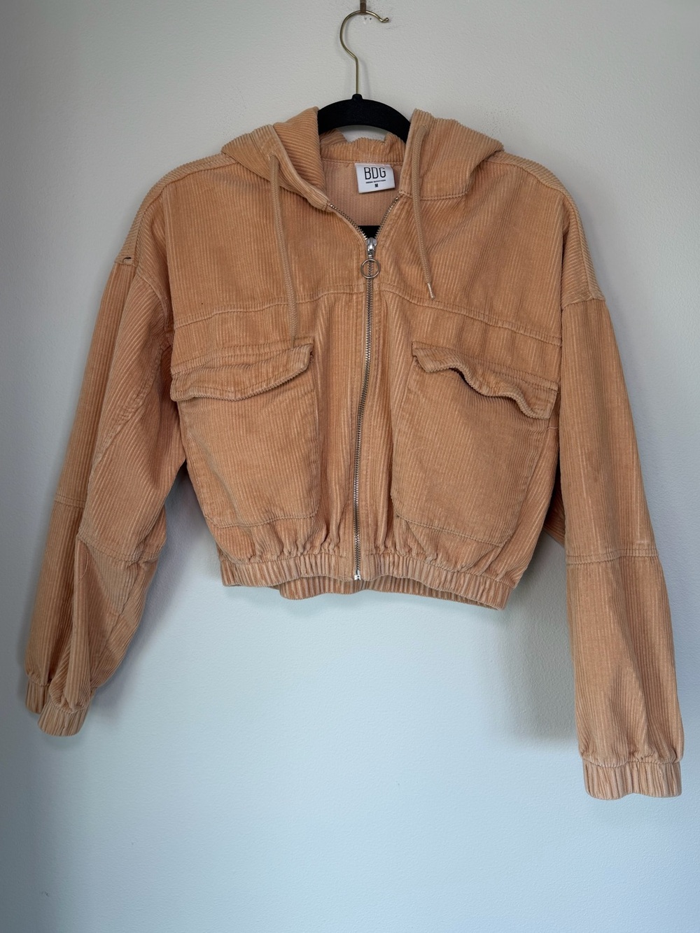 BDG UO Cropped Corduroy Hooded Zip Up Bomber Jacket Skater Medium